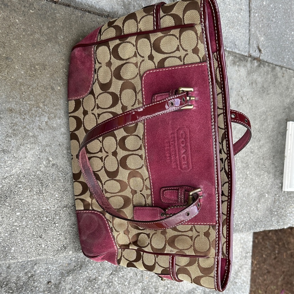 Coach Signature Canvas Tote - Brown and Red
